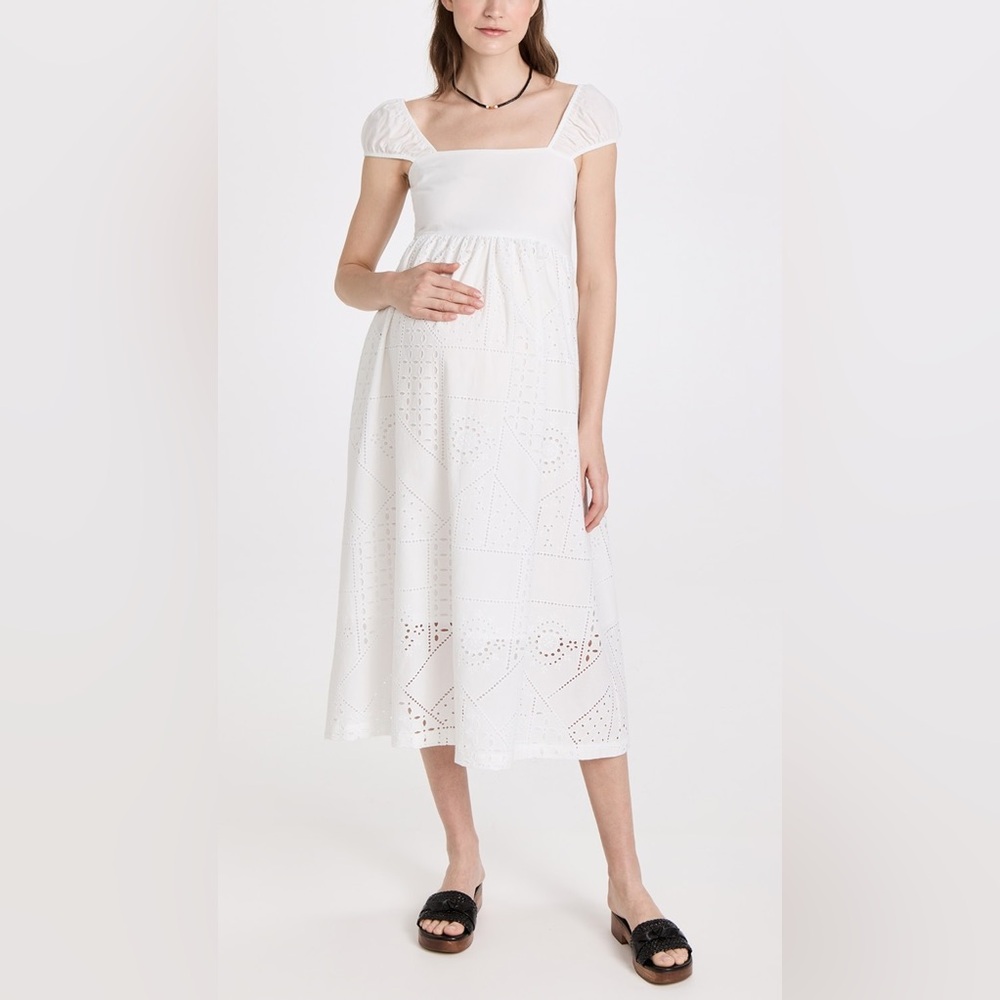 Hatch White Puff Sleeve Tiered Midi Sundress